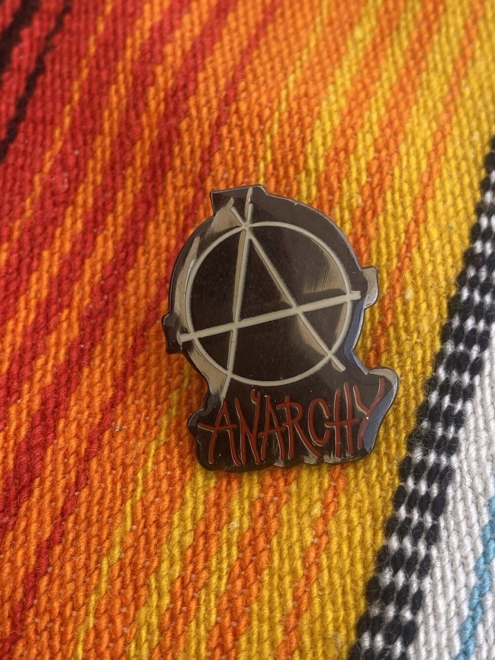 ANARCHY LAPEL PIN RARE COLLECTIBLE Black W/Red Letters Protest Flair Anti-Govern